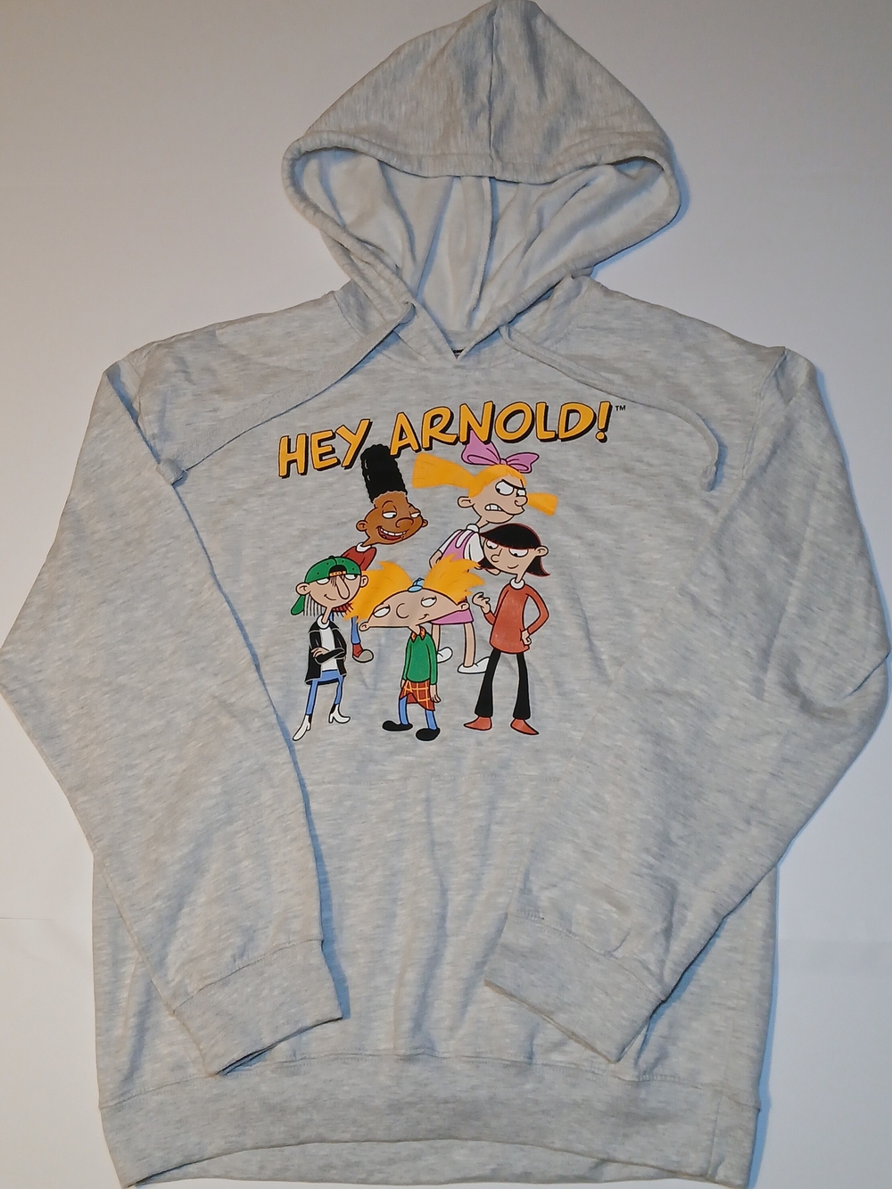 Nickelodeon Hey Arnold Light Gray Graphic Hoodie - Kids Casual Pullover Size L